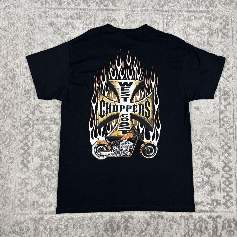 NEW West Coast Choppers T Shirt Motorcycle Flames Print Black Mens Size Large